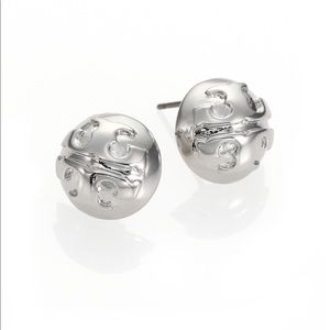 Tory Burch Silver Medallion Dome Stud Earrings